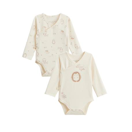 Lot de 2 bodies bébé manches longues ouverture croisée envolée de bisous Beige 2 - vertbaudet enfant 