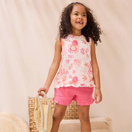 Ensemble bébé t-shirt et short en gaze de coton bahamas Rose 6 - vertbaudet enfant 