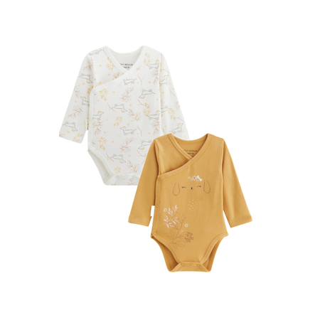 Lot de 2 bodies bébé manches longues ouverture croisée emilie Ecru 2 - vertbaudet enfant 