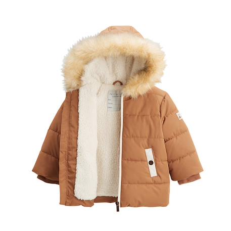 Doudoune enfant imperméable doublée sherpa avec capuche chincha Camel 4 - vertbaudet enfant 
