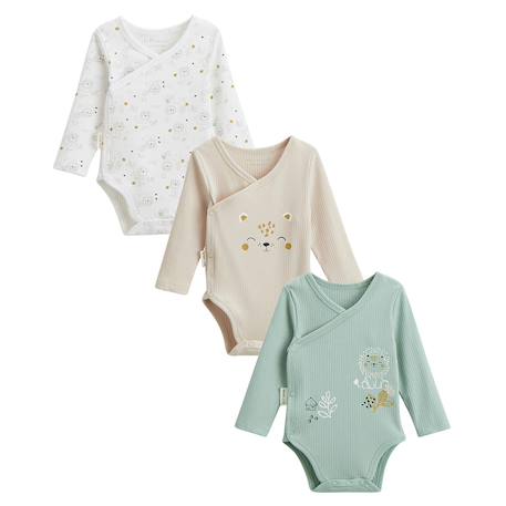 Lot de 3 bodies bébé côtelés manches longues ouverture croisée kenya Beige 2 - vertbaudet enfant 
