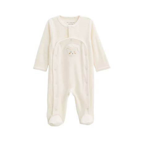 Pyjama bébé en velours ouverture pont câlins Ecru 2 - vertbaudet enfant 