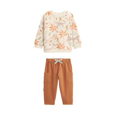Ensemble enfant sweat et pantalon en gaze de coton tango Marron 2 - vertbaudet enfant 