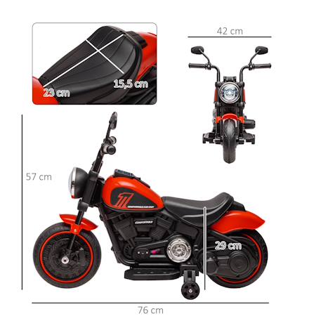 Moto électrique enfant 6 v 3 km/h effet lumineux roulettes amovibles repose-pied pédale métal pp rose noir Blanc+Bleu+Rose+Rouge 17 - vertbaudet enfant 