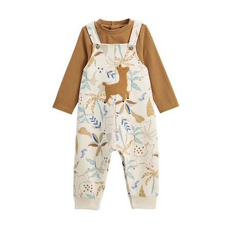 Ensemble salopette bébé en molleton et t-shirt lamascotte Ecru 2 - vertbaudet enfant 