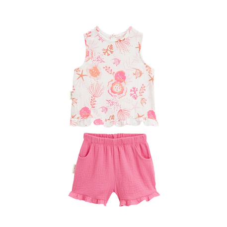Ensemble bébé t-shirt et short en gaze de coton bahamas Rose 2 - vertbaudet enfant 