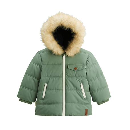 Doudoune enfant imperméable doublée sherpa avec capuche anouk Kaki 2 - vertbaudet enfant 