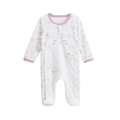 Pyjama bébé en velours ouverture pont miss chatchatchat Ecru 2 - vertbaudet enfant 