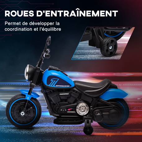 Moto électrique enfant 6 v 3 km/h effet lumineux roulettes amovibles repose-pied pédale métal pp rose noir Blanc+Bleu+Rose+Rouge 9 - vertbaudet enfant 