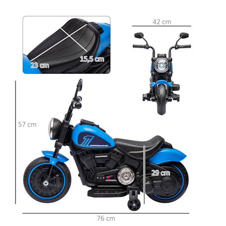 Moto électrique enfant 6 v 3 km/h effet lumineux roulettes amovibles repose-pied pédale métal pp rose noir Blanc+Bleu+Rose+Rouge 7 - vertbaudet enfant 