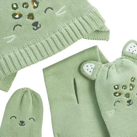 Ensemble bonnet, moufles et écharpe bébé en tricot boavista Kaki 3 - vertbaudet enfant 