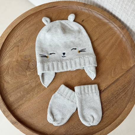 Bonnet bébé et moufles en tricot esmée Gris 6 - vertbaudet enfant 