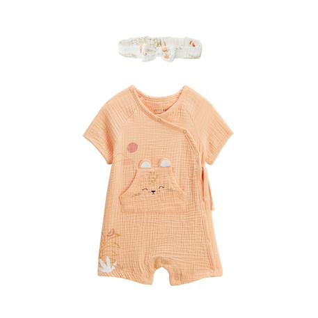 Barboteuse bébé + headband en gaze de coton sierra Peche 2 - vertbaudet enfant 