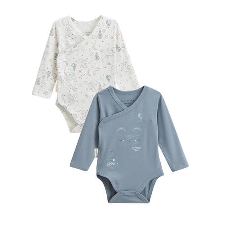 Lot de 2 bodies bébé manches longues ouverture croisée rêverie Bleu 2 - vertbaudet enfant 