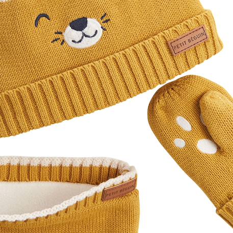 Ensemble bonnet, moufles et cache-cou enfant en tricot charly Ocre 3 - vertbaudet enfant 
