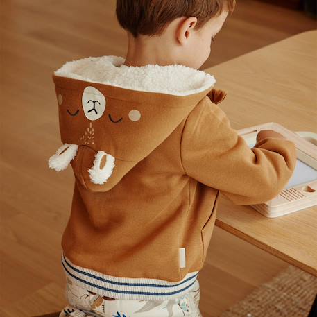 Sweat à capuche zippé enfant en molleton lamascotte Camel 5 - vertbaudet enfant 