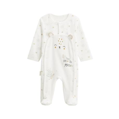 Pyjama bébé en velours ouverture pont mon petit chou du pérou Ecru 2 - vertbaudet enfant 