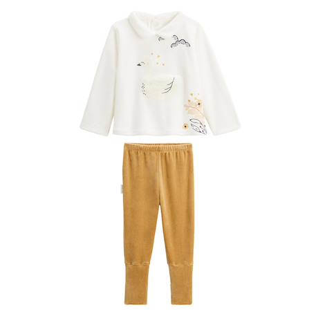 Pyjama bébé 2 pièces en velours à pieds retroussables swan Ocre 2 - vertbaudet enfant 