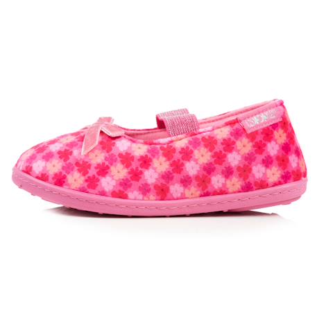 Chaussons ballerines velours, maintien souple, facile à enfiler, semelle flexible Fleurs rose 3 - vertbaudet enfant 