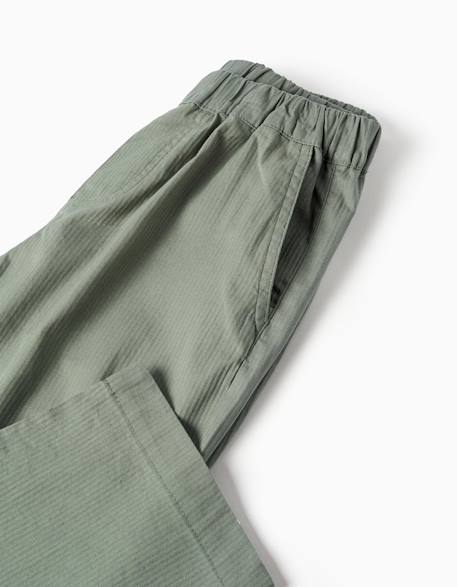 Pantalon baggy en coton facile à enfiler b&s Beige+Vert clair 8 - vertbaudet enfant 