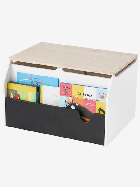 Coffre à livres et jouets SCHOOL blanc - bois - ardoise 2 - vertbaudet enfant 