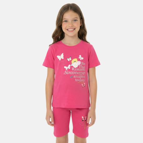 Ensemble fille t-shirt manches courtes et bermuda Beige+Fushia+Rosatre+Vert 4 - vertbaudet enfant 