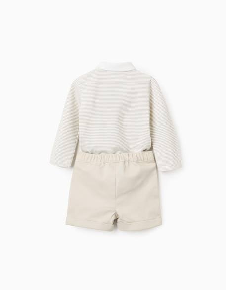 Body rayé + short en sergé Beige clair 2 - vertbaudet enfant 