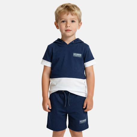 Ensemble  garcon - sweat à capuche manches courtes et bermuda Beige+Gris+Marine+Vert 8 - vertbaudet enfant 