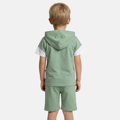 Ensemble  garcon - sweat à capuche manches courtes et bermuda Beige+Gris+Marine+Vert 12 - vertbaudet enfant 