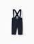 Pantalon en sergé avec bretelles Bleu foncé 1 - vertbaudet enfant 