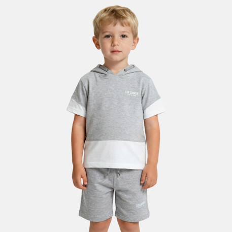 Ensemble  garcon - sweat à capuche manches courtes et bermuda Beige+Gris+Marine+Vert 5 - vertbaudet enfant 