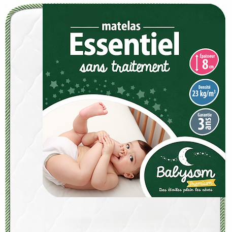 Babysom - matelas bébé 60x120 cm - réversible été/hiver - soutien ferme - sans traitement chimique - certifié oeko-tex - vert Blanc 1 - vertbaudet enfant 