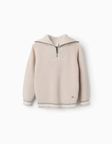 Pull en coton avec col zippé b&s Beige 2 - vertbaudet enfant 