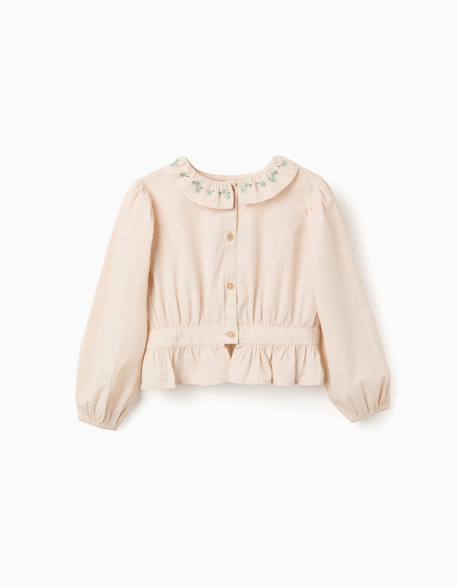 Blouse en popeline à volants et manches ballon b&s Beige 1 - vertbaudet enfant 