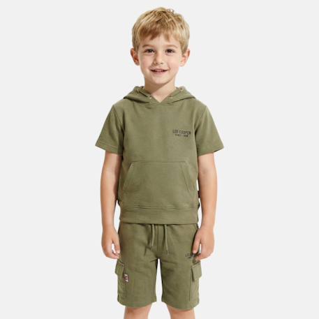 Ensemble garçon t-shirt manches courtes à capuche et short Bleu+Gris+Kaki 8 - vertbaudet enfant 