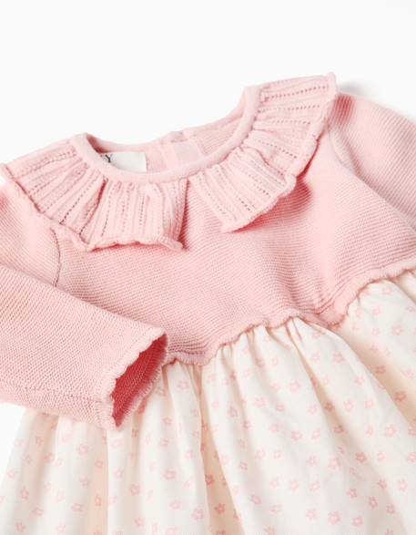 Robe bi-matière à motif floral Rose clair 3 - vertbaudet enfant 