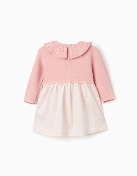 Robe bi-matière à motif floral Rose clair 2 - vertbaudet enfant 