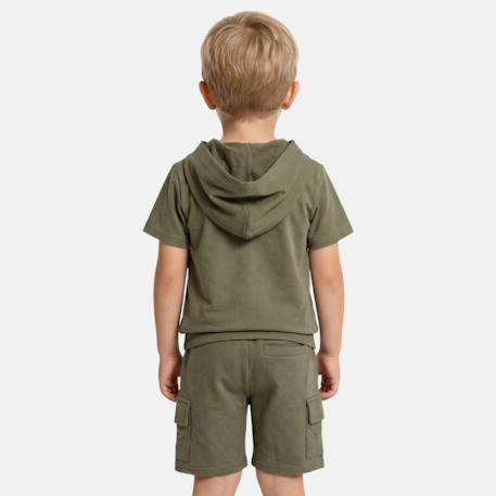 Ensemble garçon t-shirt manches courtes à capuche et short Bleu+Gris+Kaki 9 - vertbaudet enfant 