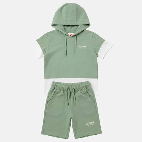 Ensemble  garcon - sweat à capuche manches courtes et bermuda Beige+Gris+Marine+Vert 13 - vertbaudet enfant 