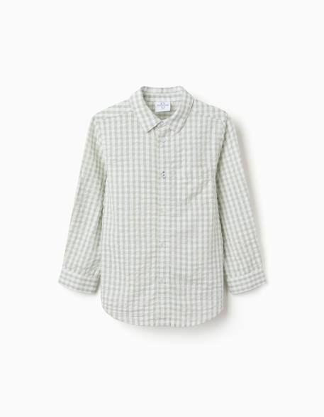 Chemise en coton à manches longues et vichy b&s Vert clair 1 - vertbaudet enfant 