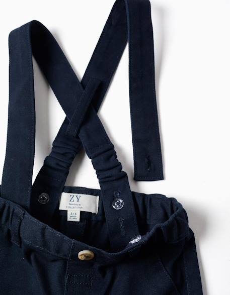 Pantalon en sergé avec bretelles Bleu foncé 3 - vertbaudet enfant 