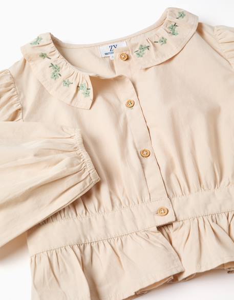 Blouse en popeline à volants et manches ballon b&s Beige 3 - vertbaudet enfant 