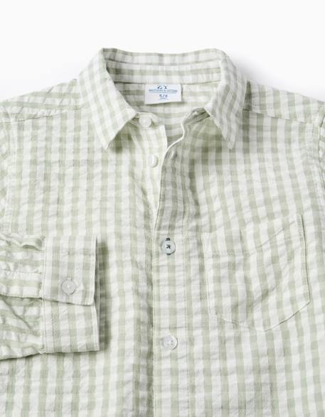 Chemise en coton à manches longues et vichy b&s Vert clair 3 - vertbaudet enfant 