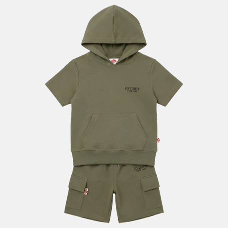 Ensemble garçon t-shirt manches courtes à capuche et short Bleu+Gris+Kaki 10 - vertbaudet enfant 