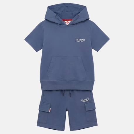 Ensemble garçon t-shirt manches courtes à capuche et short Bleu+Gris+Kaki 3 - vertbaudet enfant 