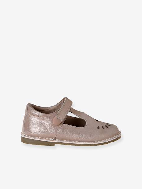 Salomés cuir fille collection maternelle beige imprimé+or+rose poudré 12 - vertbaudet enfant 