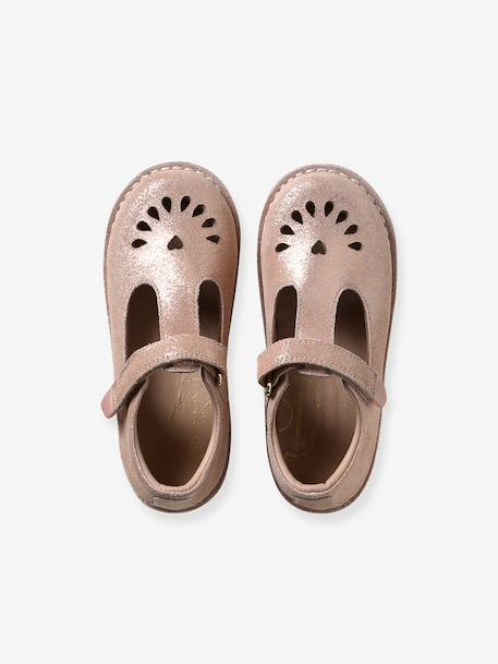 Salomés cuir fille collection maternelle beige imprimé+or+rose poudré 14 - vertbaudet enfant 