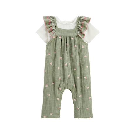 Ensemble salopette bébé en gaze de coton et t-shirt anaelle Kaki 2 - vertbaudet enfant 