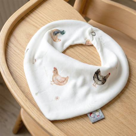 Bavoir bandana en coton gallina Écru – motif poules champêtre 2 - vertbaudet enfant 
