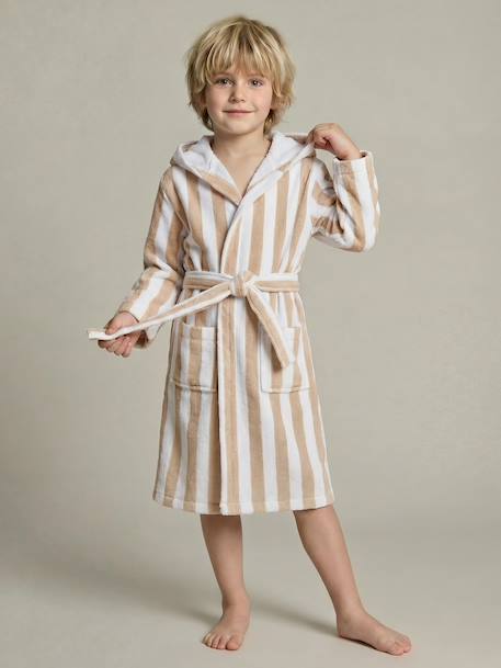 Peignoir enfant rayé Ours personnalisable, avec coton recyclé rayé beige 5 - vertbaudet enfant 